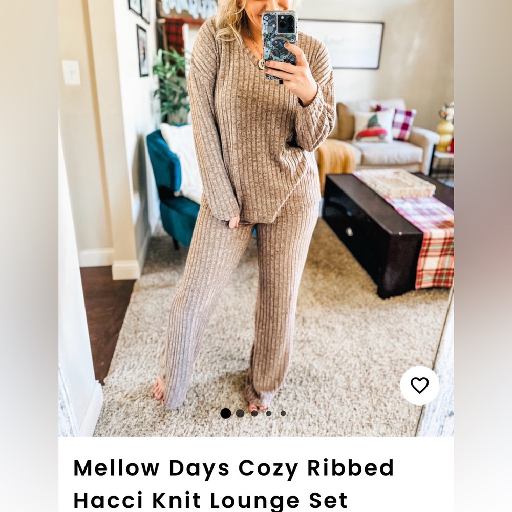 Ribbed Knit Lounge Set in Brown